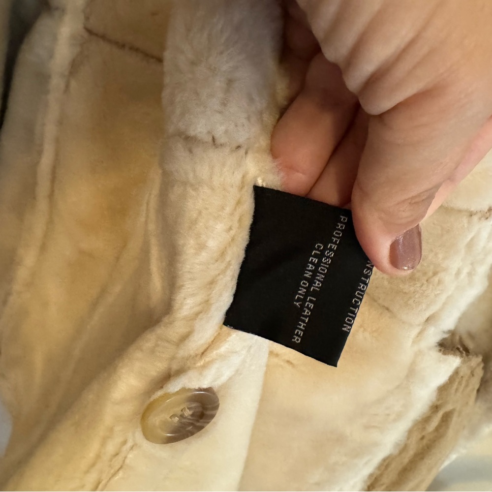 Vintage 90s Gallery Tan Leather Suede Shearling Faux Fur Jacket Coat size M - Picture 9 of 9